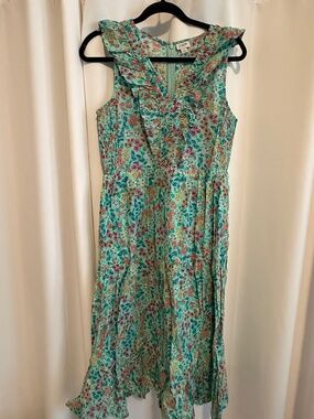 J Crew Floral Ruffle V-Neck Sleeveless Dress